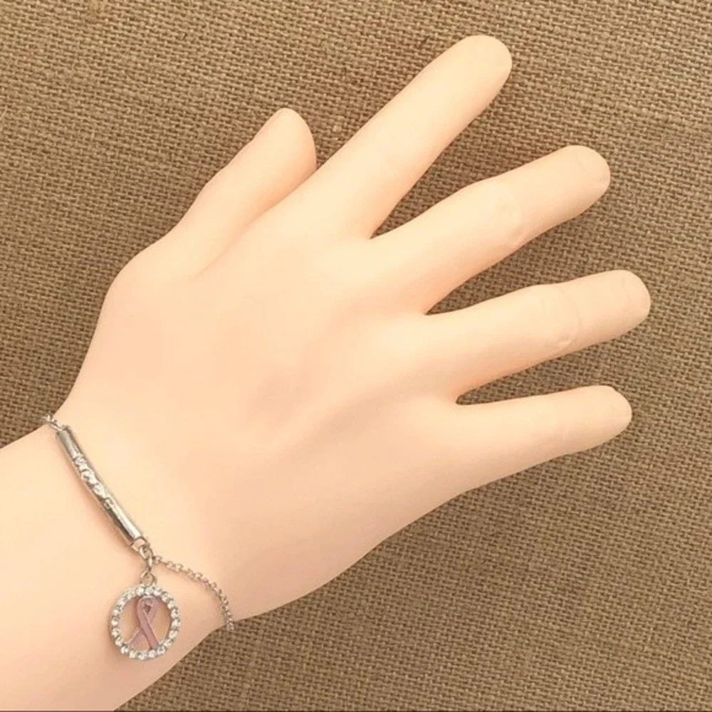 🌼 HOPE Breast Cancer Clasp Silver Chain Bracelet